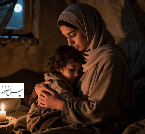 آرام کردن کودک پس از حملات دشمن در زمان جنگ